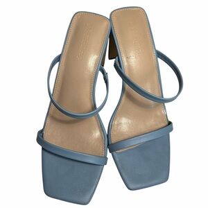 The Drop Women's Avery Dusty Blue Square Toe Two Strap High Heeled Sandal 8.5